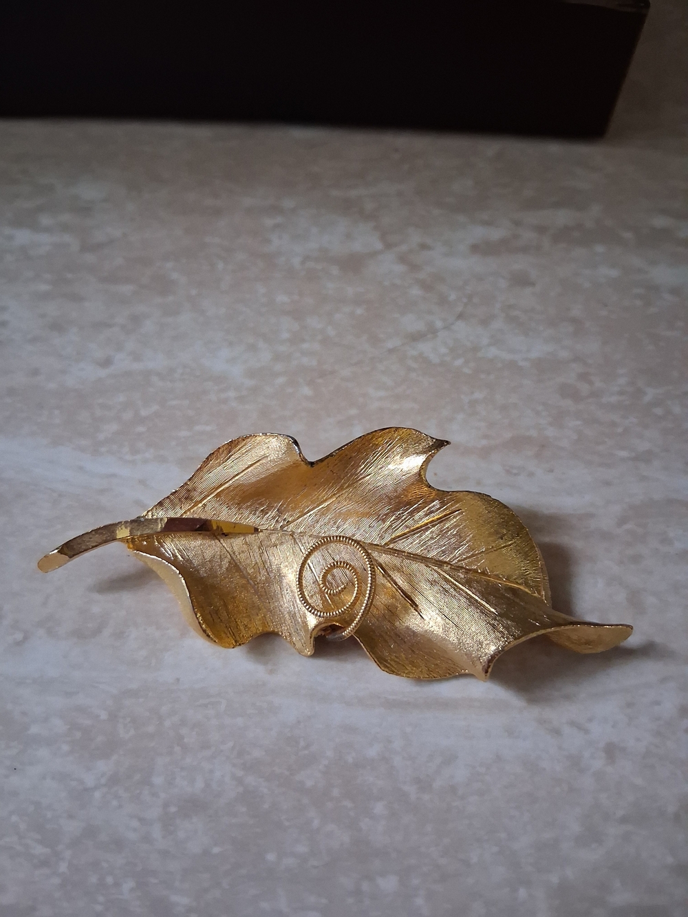 Textured Gold-Tone Leaf Brooch Pin Stamped BSK